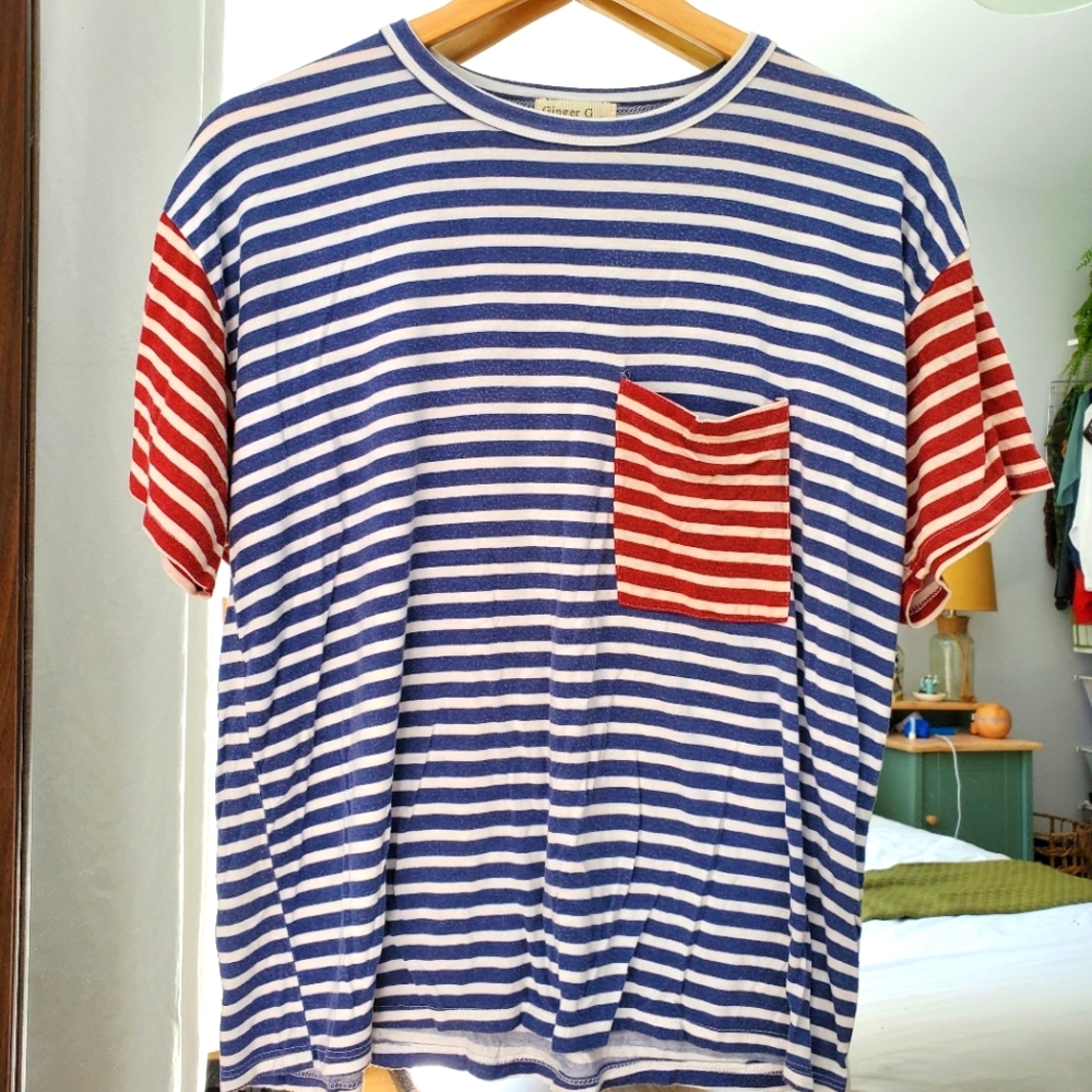 3/20$ ● GINGER G STRIPED T-SHIRT WITH POCKET • M